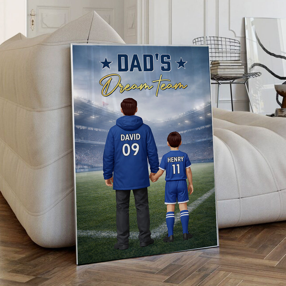 Dad's Dream Team Football Dad And Kids - Personlised Poster - UK Father's Day Gift, Gift For Dad