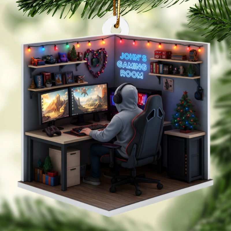 Custom Gaming Room - Personalized Acrylic Ornament - Christmas Gift for Gamers, Teen Boy, Teen Girl