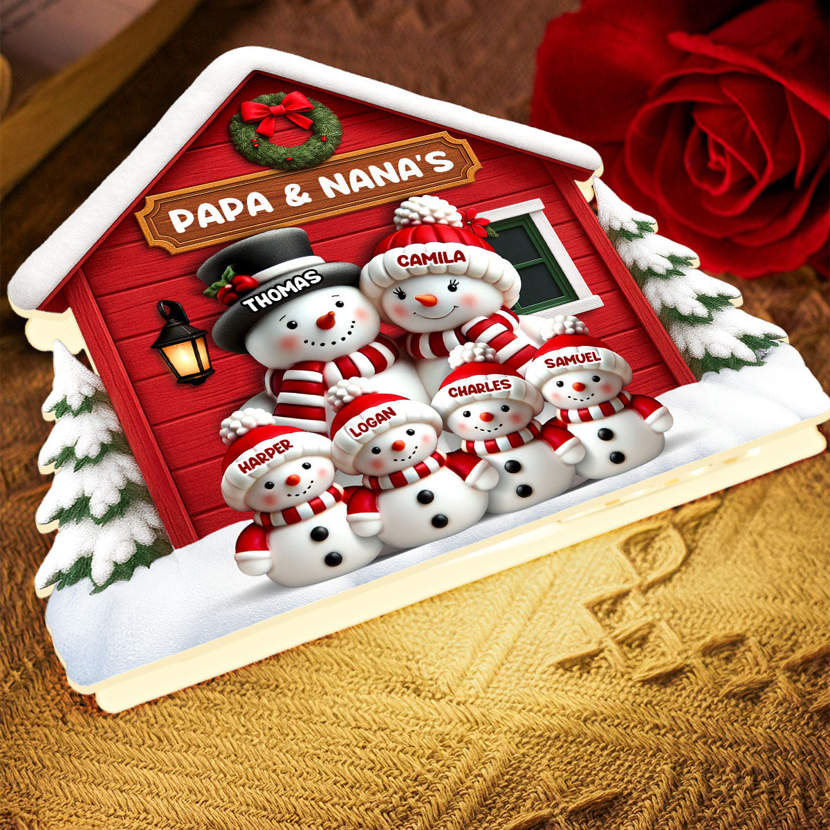 3D Effect Snowman at Grandparents' House Farm House - Personalized Light Box - Christmas Decor For Grandma, Grandpa, Family