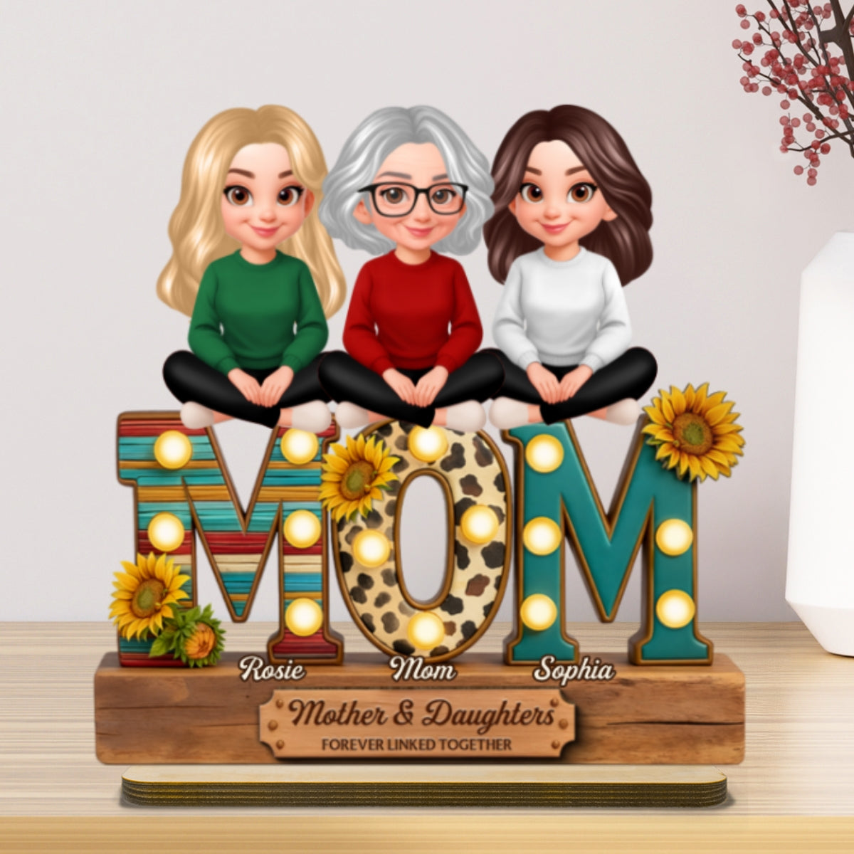 Western Patterns MOM And Daughters Sons - Personalized 2-Layered Wooden Plaque - Gift For Mom