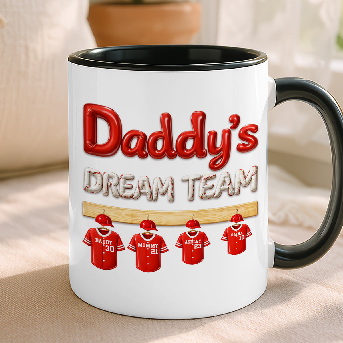 Daddy's Dream Team Baseball Family - Personalized Mug - Gift For Dad, Gift For Family