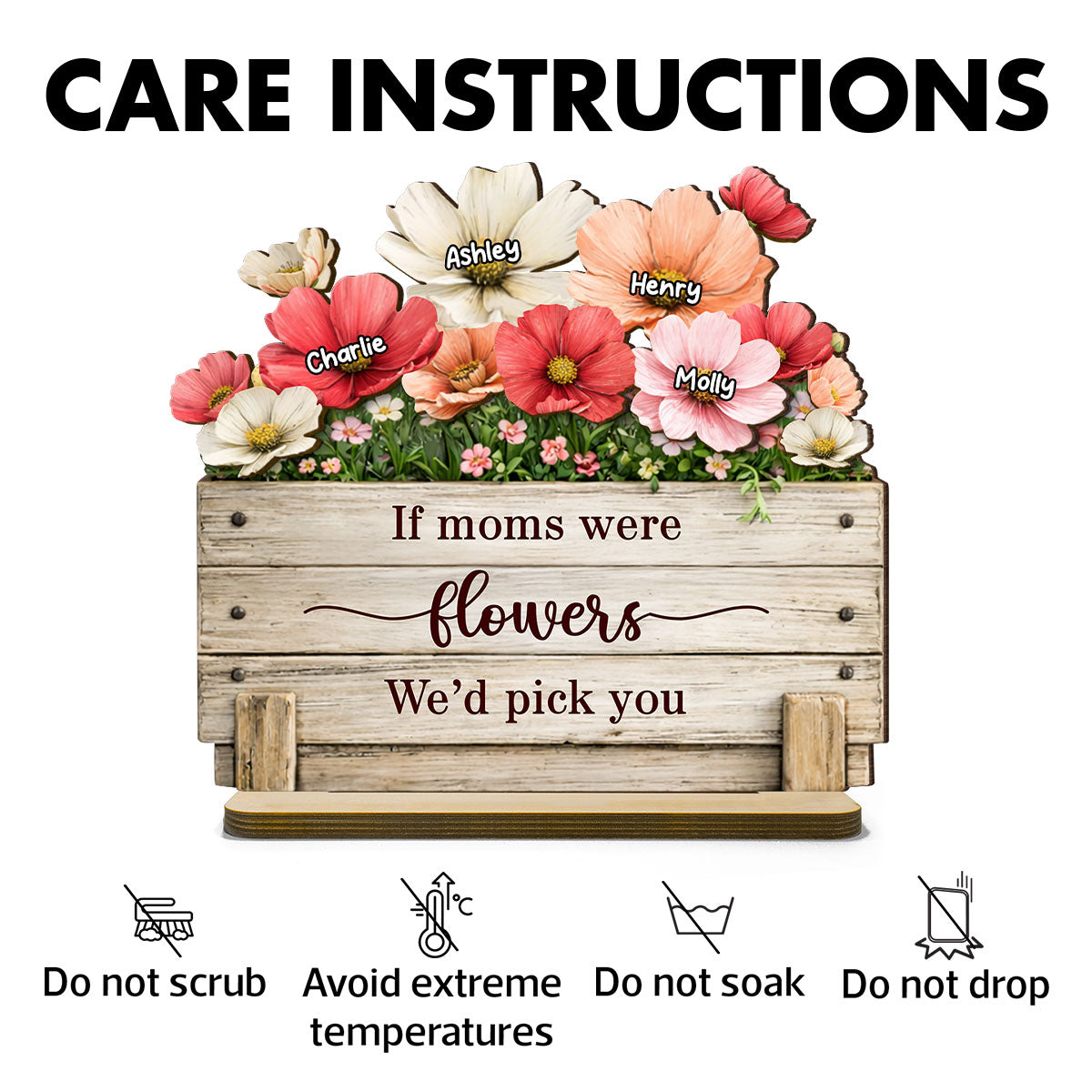 If Moms Were Flowers We'd Pick You - Personalized 2-Layered Wooden Plaque - Heartfelt Mother's Day Gift for Mom, Wife