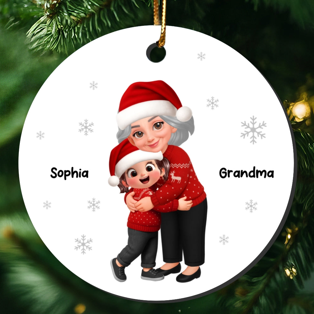 Christmas Grandma Hugging Grandkid - Personalized Ceramic Ornament - Heartwarming Gift For Kids, Grandmas