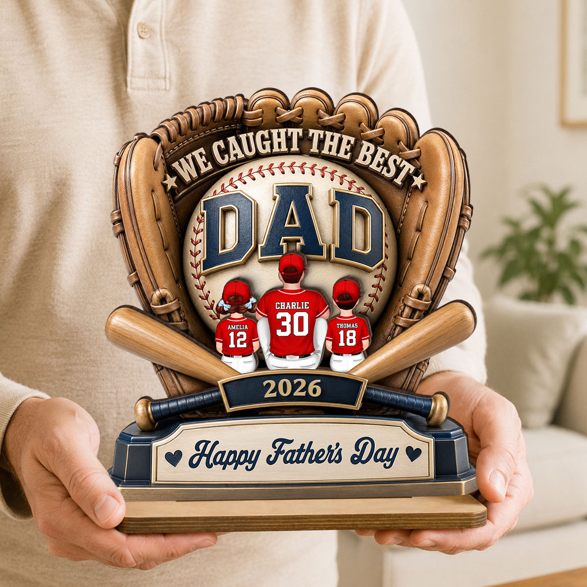 Dad's Greatest Catch Baseball - Personalized 2-Layered Wooden Plaque -  Gift For Dad, Husband