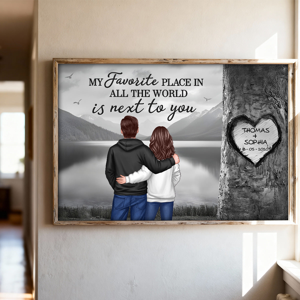 Couple Standing Back View Heart Carved Tree - Personalized Poster - Anniversary Gift, Valentine's Gift For Him, For Her