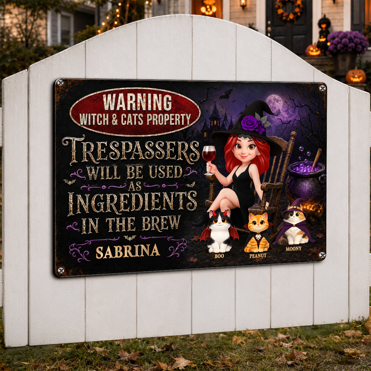 Trespassers Will Be Used As Ingredients In The Brew - Personalized Metal Sign - Halloween Decor Gift