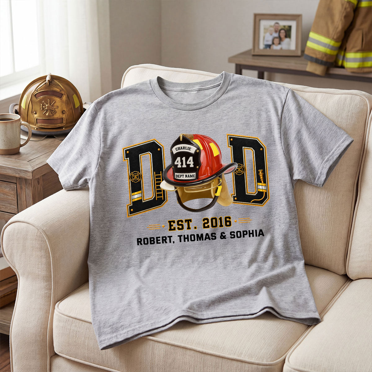 Proud Firefighter Dad Firefighter Helmet - Personalized Shirt - Father's Day Gift For Dad, Husband