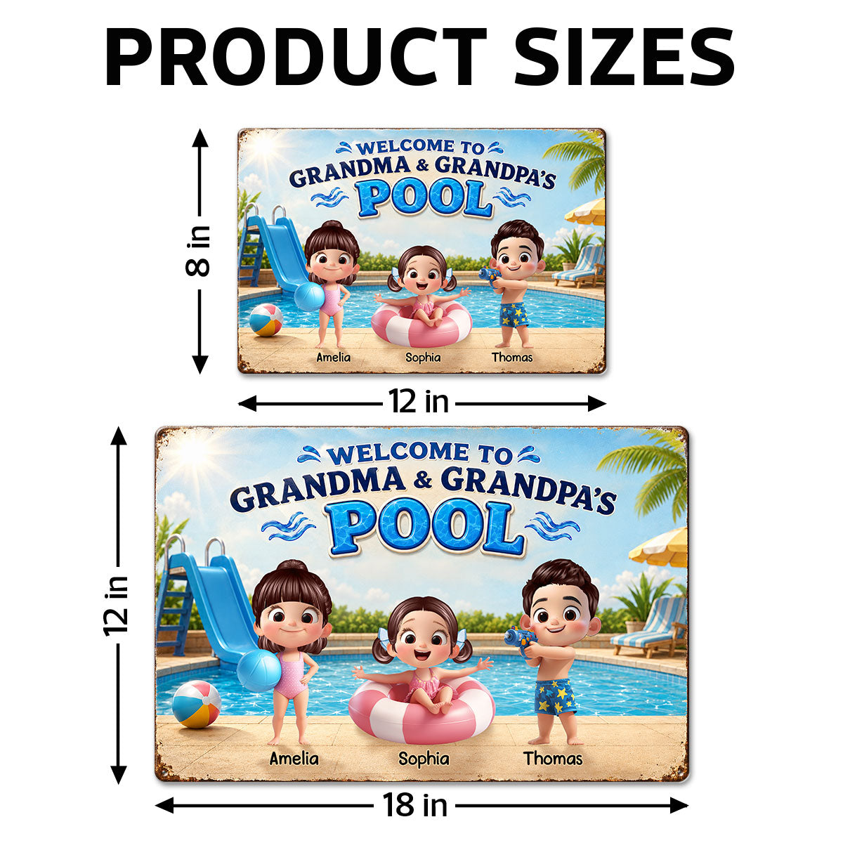 Welcome to Grandma Grandpa's Pool - Personalized Metal Sign - Summer Decor Gift for Grandparents