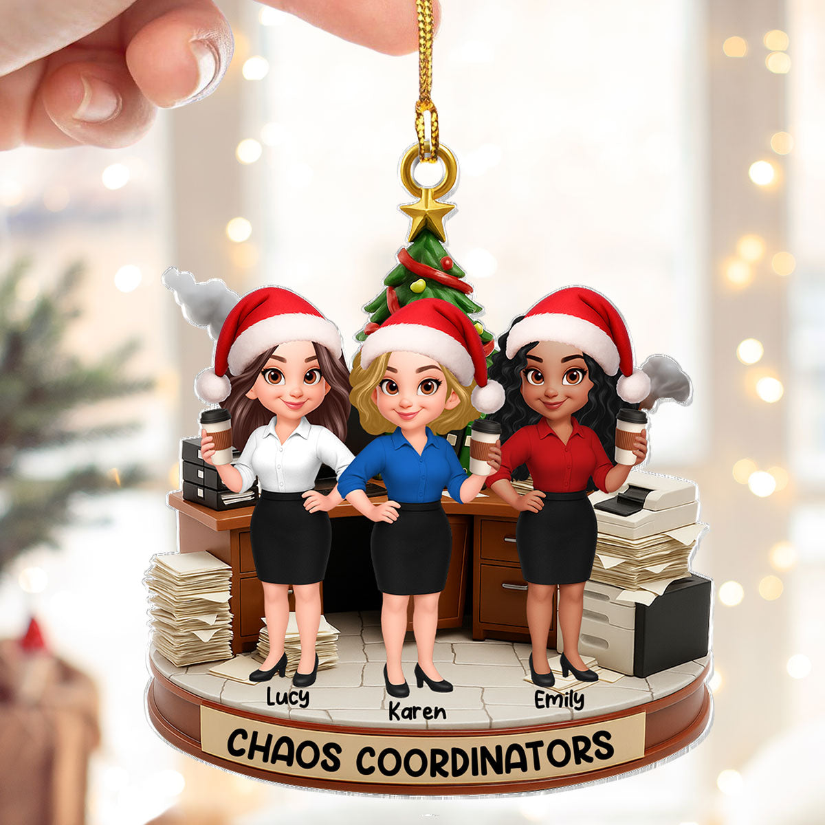 Office Chaos Coordinator - Personalized Acrylic Ornament - Funny Christmas Gift for Coworkers, White Elephant, Secret Santa Gift