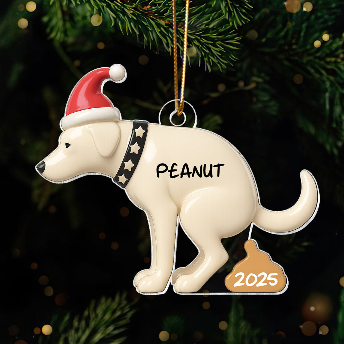 3D Effect Labrador Dog Pooping - Personalized Acrylic Ornament - Funny Christmas Gag Gift, White Elephant Gift
