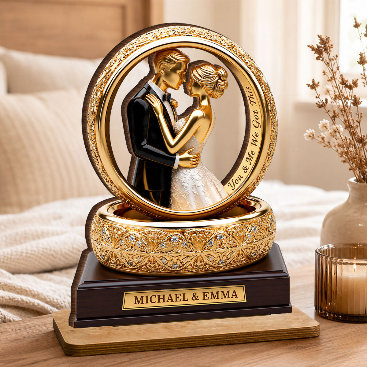 Bound By Golden Love Anniversary - Personalized 2-Layered Wooden Plaque - Anniversary Gift, Gift For Couple