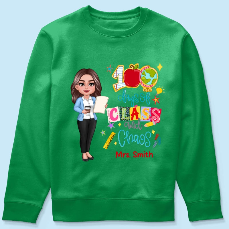 100 Days Of Class & Chaos Teacher - Personalized Shirt - 100 Days Of School Celebration