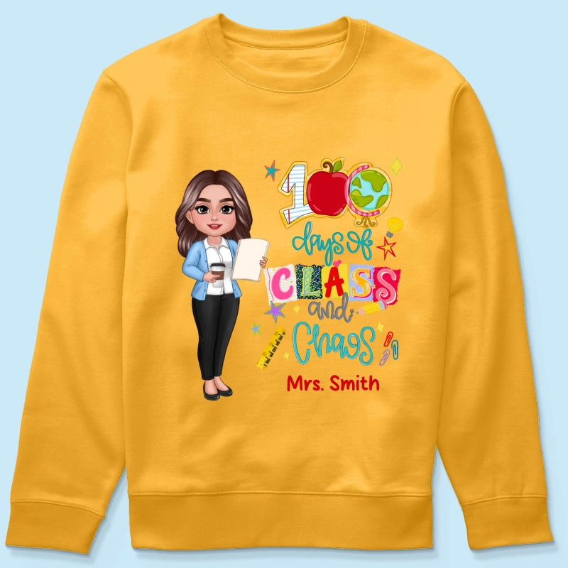 100 Days Of Class & Chaos Teacher - Personalized Shirt - 100 Days Of School Celebration
