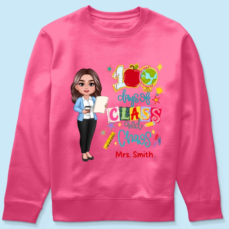 100 Days Of Class & Chaos Teacher - Personalized Shirt - 100 Days Of School Celebration