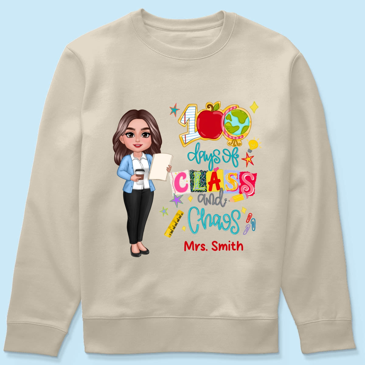 100 Days Of Class & Chaos Teacher - Personalized Shirt - 100 Days Of School Celebration