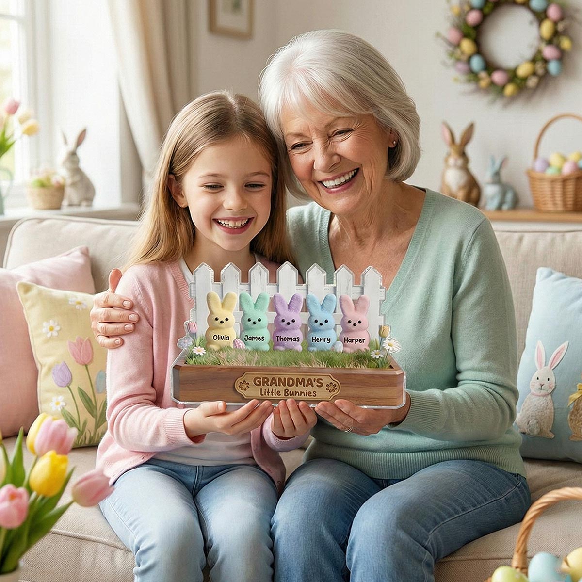 Easter Grandma Little Bunnies - Personalized Acrylic Block Plaque - Gift For Grandma, Easter Decoration