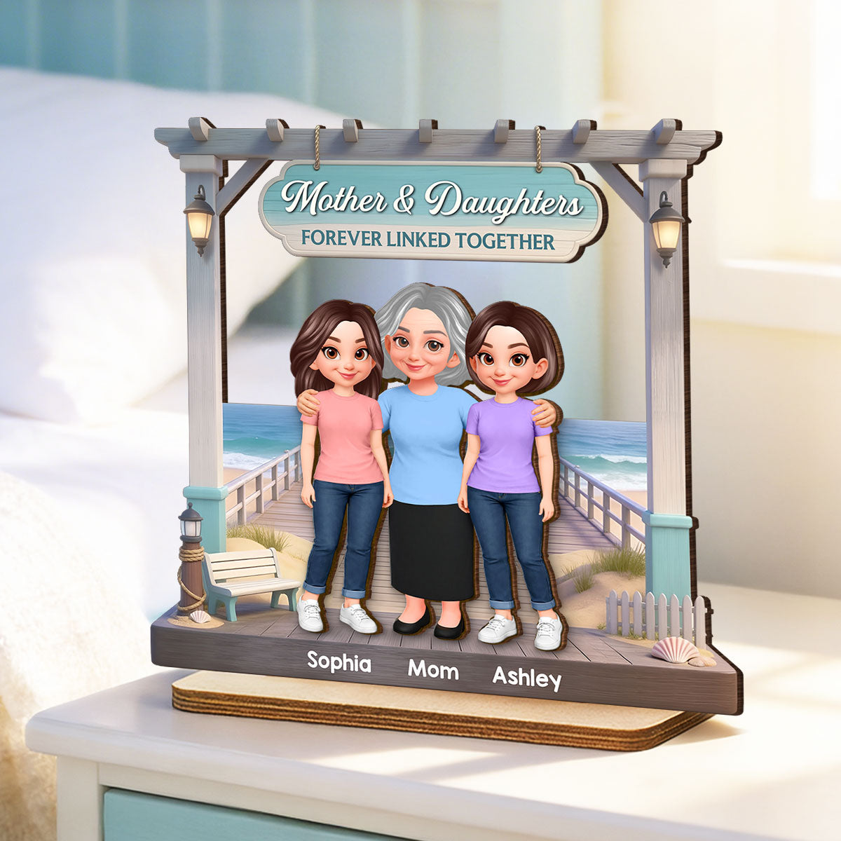 Beautiful Memories At Beach Mom Daughter Son - Personalized 2-Layered Wooden Plaque - Mother's Day Gift For Mom