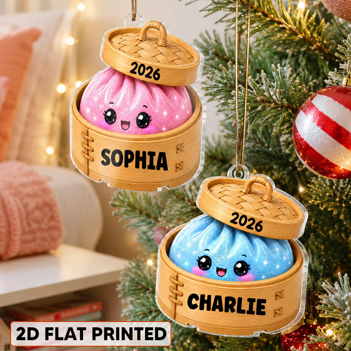 Cute Dumpling Custom Name Squishy Style - Personalized Acrylic Ornament - Christmas Gift, Keepsake For Kids, Teenagers