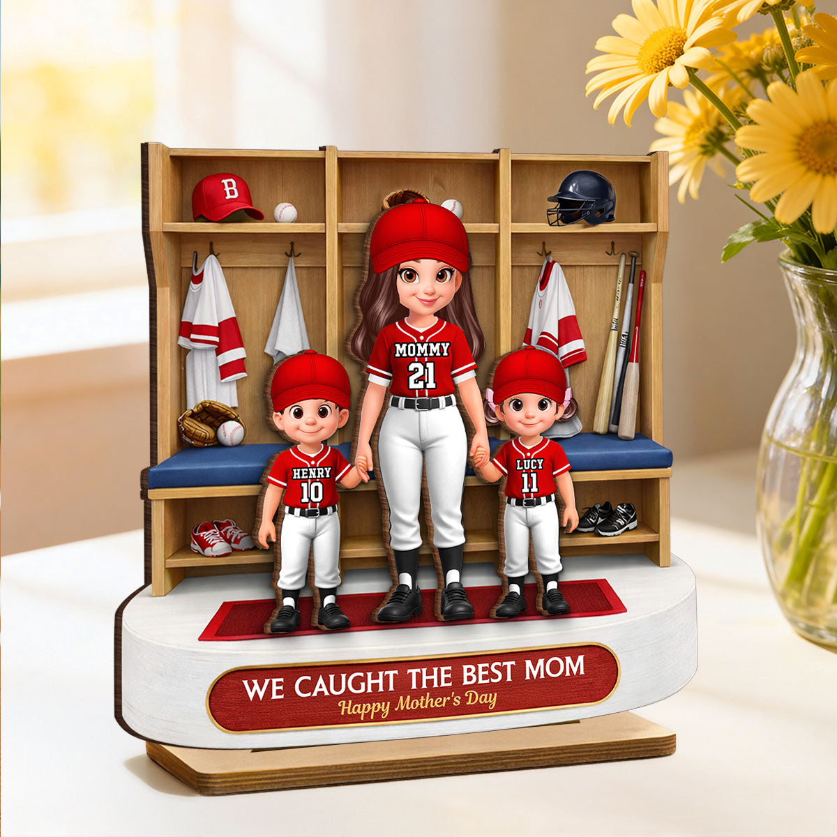 Baseball Clubhouse We Caught The Best Mom - Personalized 2-Layered Wooden Plaque - Mother's Day Gift For Baseball Mom, Gift For Wife