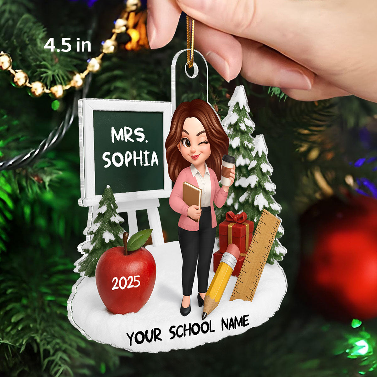3D Effect Christmas Teacher Things - Personalized Acrylic Ornament - Gift For Teachers, Colleagues