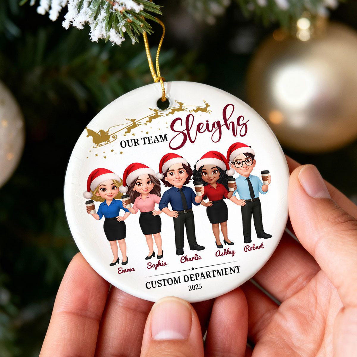 Our Team Sleighs - Personalized Ceramic Ornament - Funny Gift For Work Besties, Colleagues