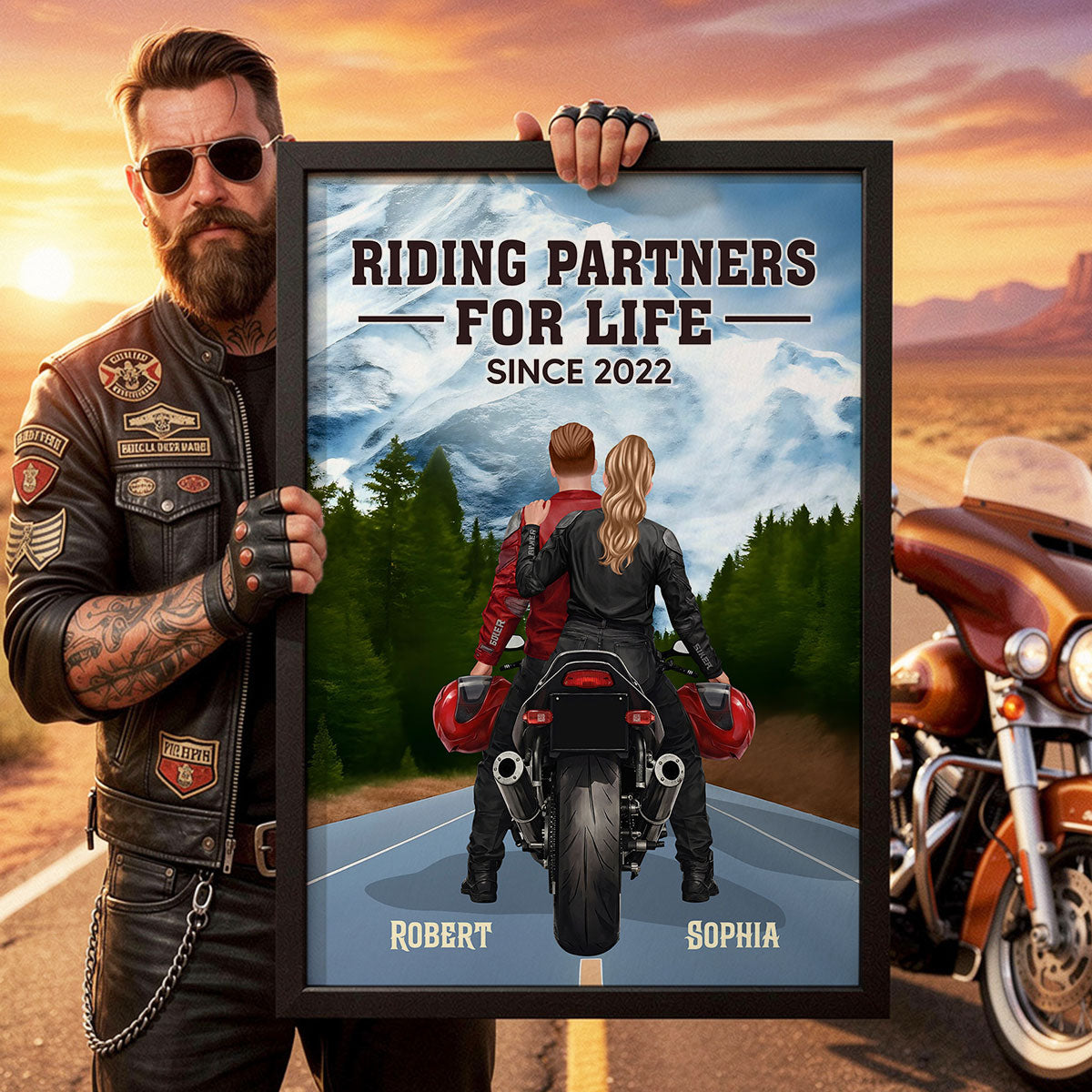 Bikers Couple Riding Partners for Life - Personalized Poster - Sentimental Nostalgia Gift for Him, Gift for Her