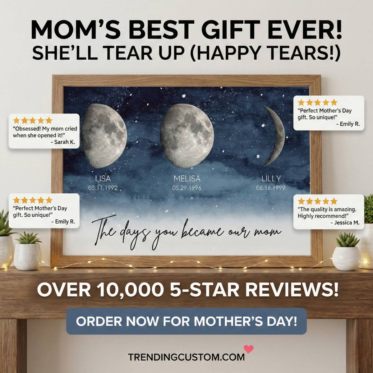 Starry Night The Day You Became MOM MUM Custom Title Nickname And Birth Moon Phase - Personalized Poster - Heartfelt Mother's Day Gift, Birthday Gift, For Mom, Wife, Grandma