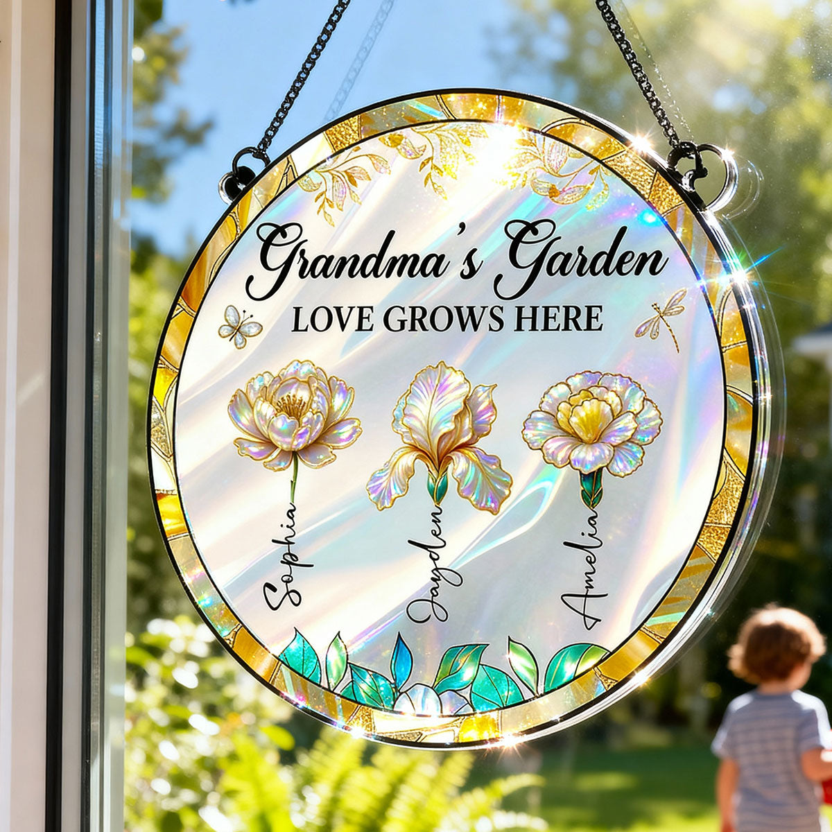 Grandma's Garden 3D Effect Birth Month Flowers - Personalized Suncatcher - Christmas, Birthday, Mother's Day Gift For Grandma