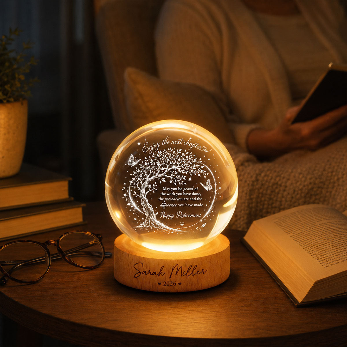 Tree of Life Enjoy the Next Chapter - Personalized Crystal Ball LED Night Light - Retirement Gift for Coworkers