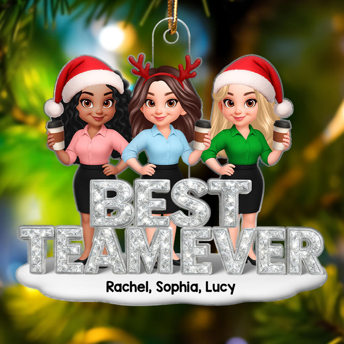 Best Team Ever 3D Crystal Effect - Personalized Acrylic Ornament - Christmas Gift for Coworkers