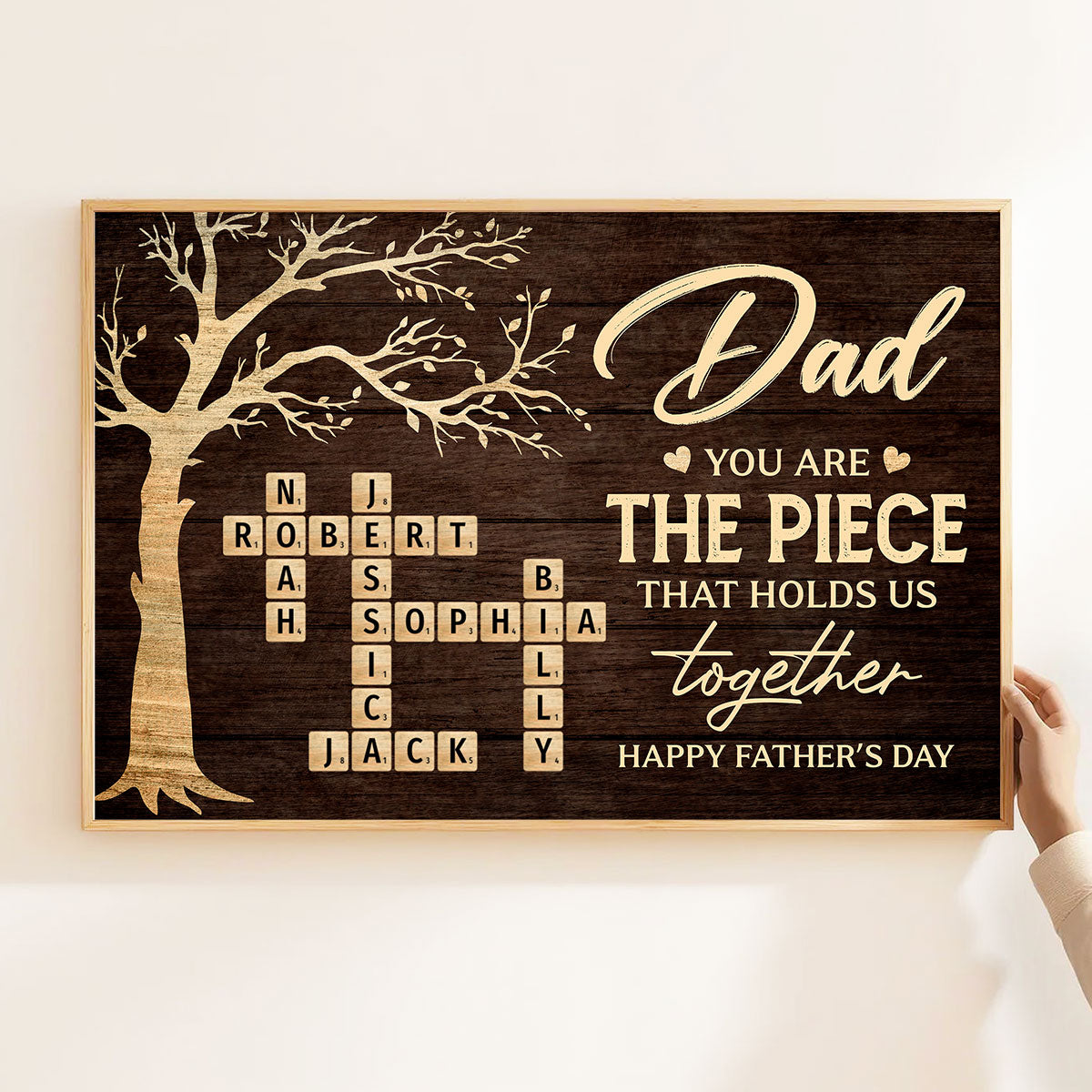 Rustic Tree Of Life Grandpa Dad You Are The Piece That Holds Us Together Crossword Puzzle Art - Personalized Poster - Gift For Dad, Grandpa