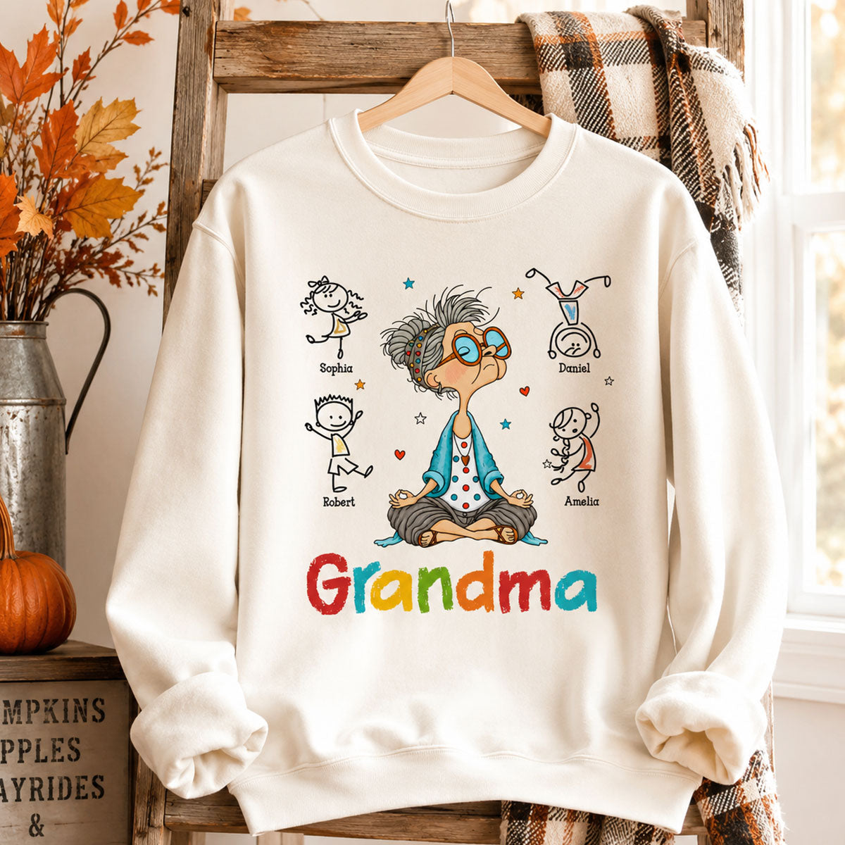 Funny Meditating Grandma Stick Grandkids - Personalized Shirt - Gift For Grandmas