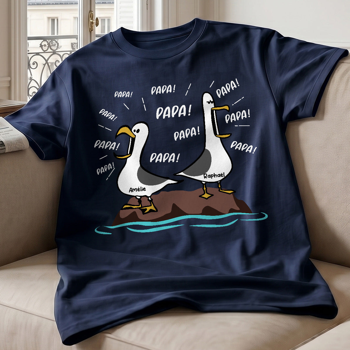Mouettes Papa! Papa! Papa! – T-shirt Personnalisé – Cadeau Rigolo pour la Fête des Pères
