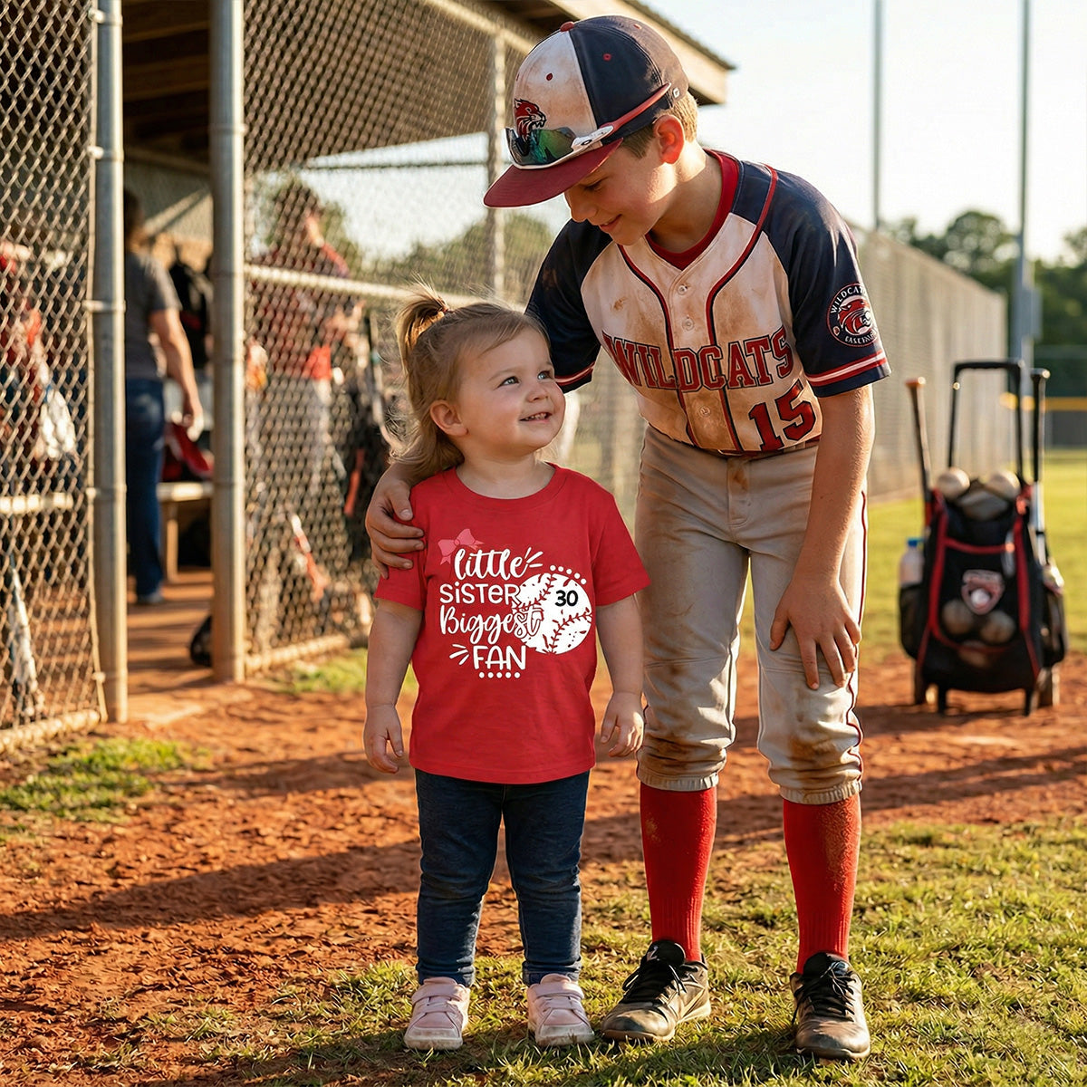 Little Sister Little Brother Biggest Fan - Personalized Kid Shirt - Baseball Little League Game Day Dark Color Shirt