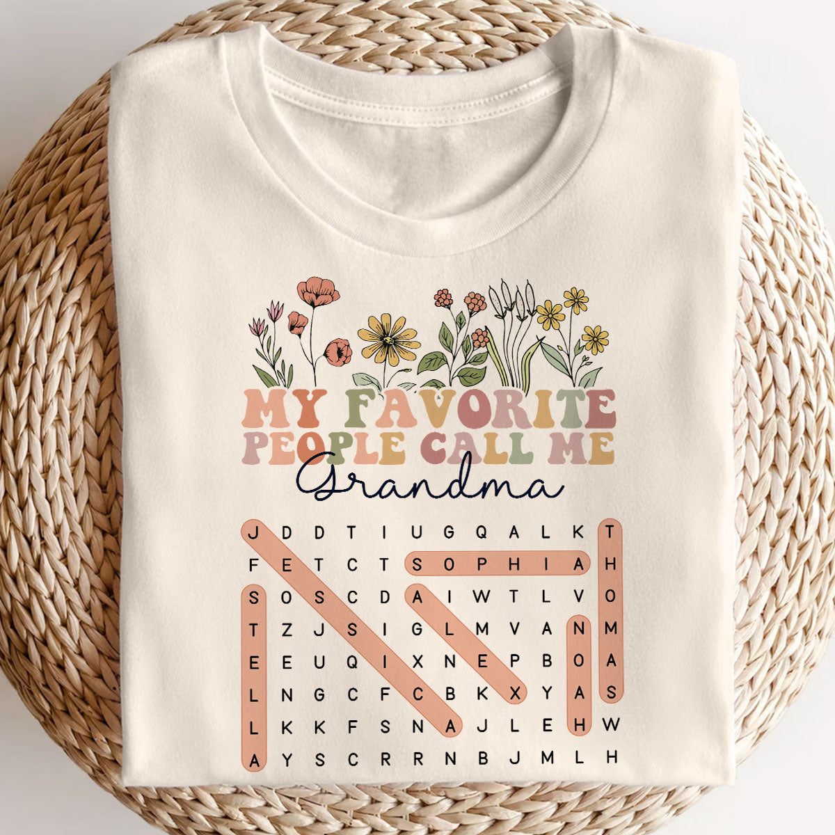 My Favorite People Call Me Grandma Floral Word Search Puzzle - Personalized Shirt - Mother's Day Gift For Grandma Mom