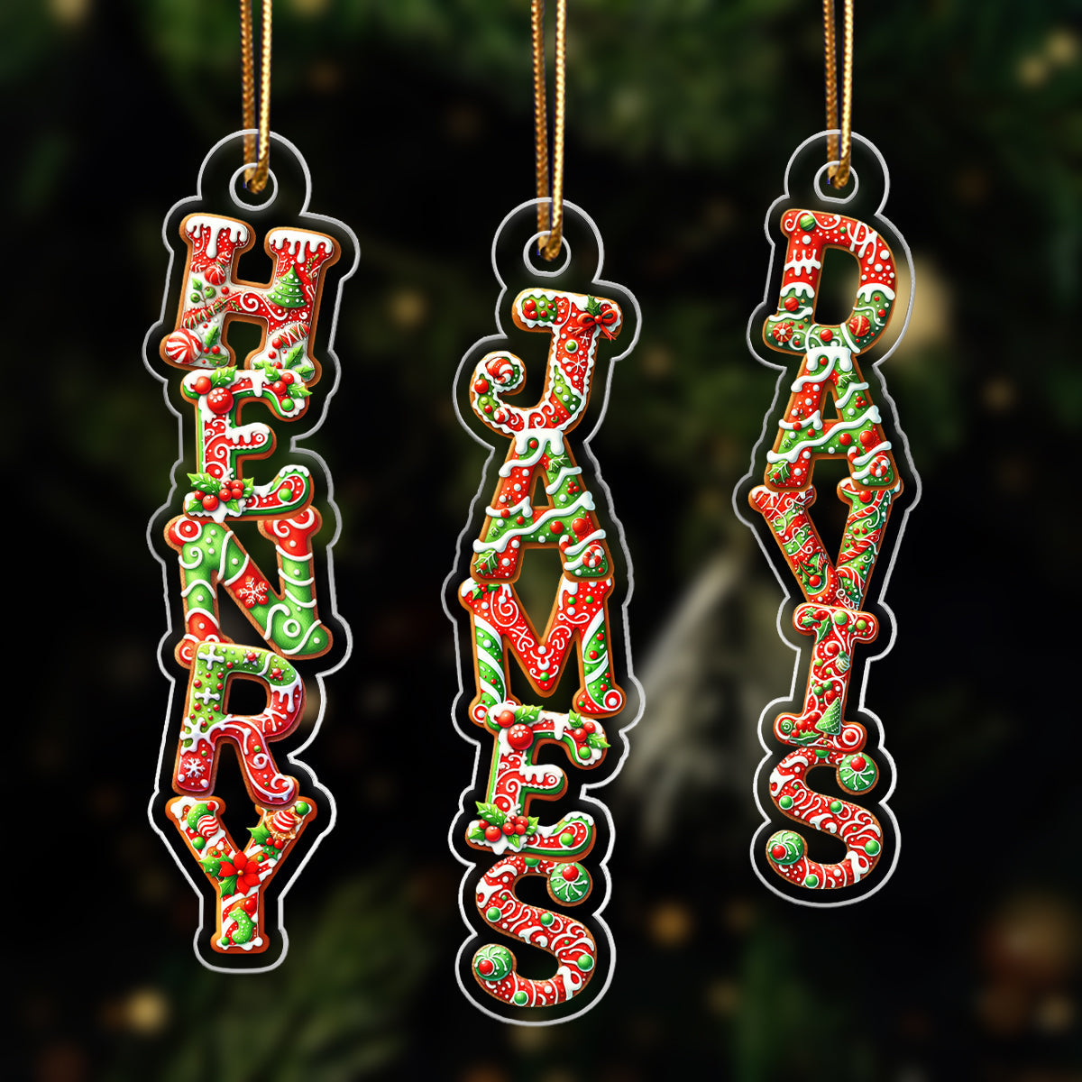 Gingerbread Alphabet Custom Family Name - Personalized Acrylic Ornament - Unique Christmas Gift For Family