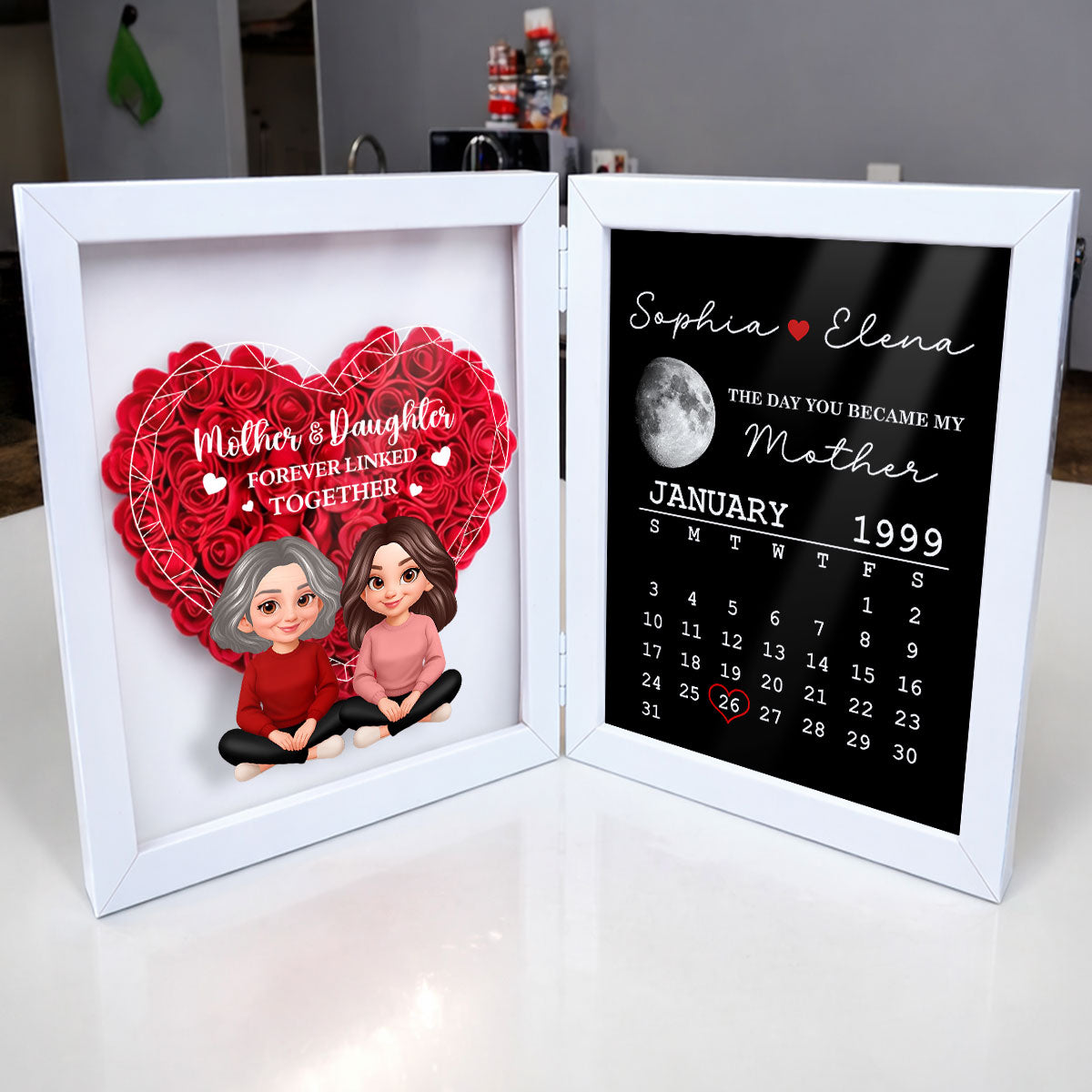 Mother Daughter Forever Linked Together - Personalized Flower Shadow Box - Gift For Mom