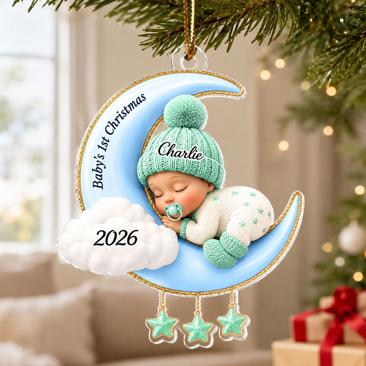 Baby First Christmas On The Moon - Personalized Acrylic Ornament - Baby Boy Girl Gift for Couples, New Parents Keepsake, Gift for Newborn