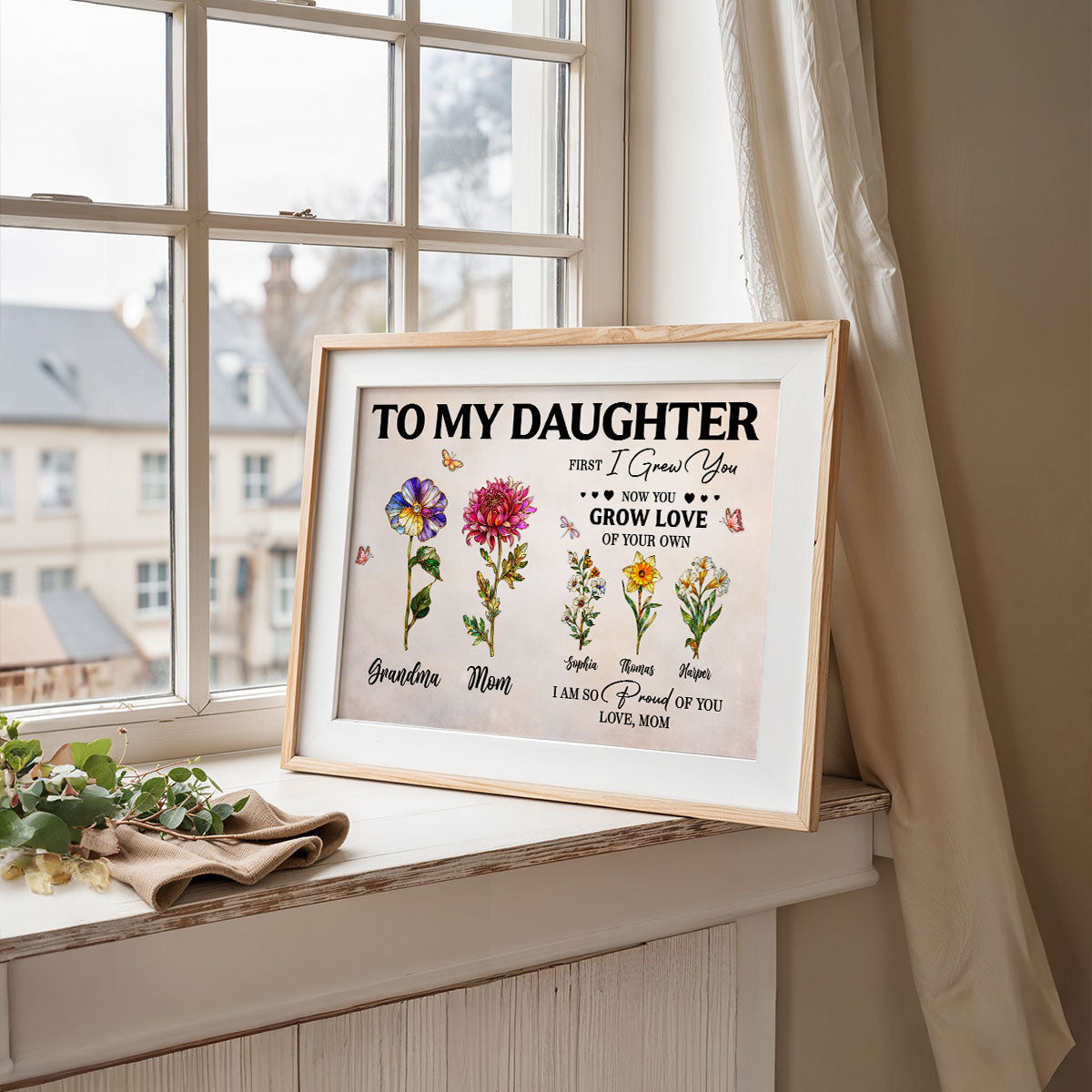 To My Daughter First I Grew You Birth Month Flowers Custom Kids Names- Personalized Poster - Mother's Day Gift For Daughter