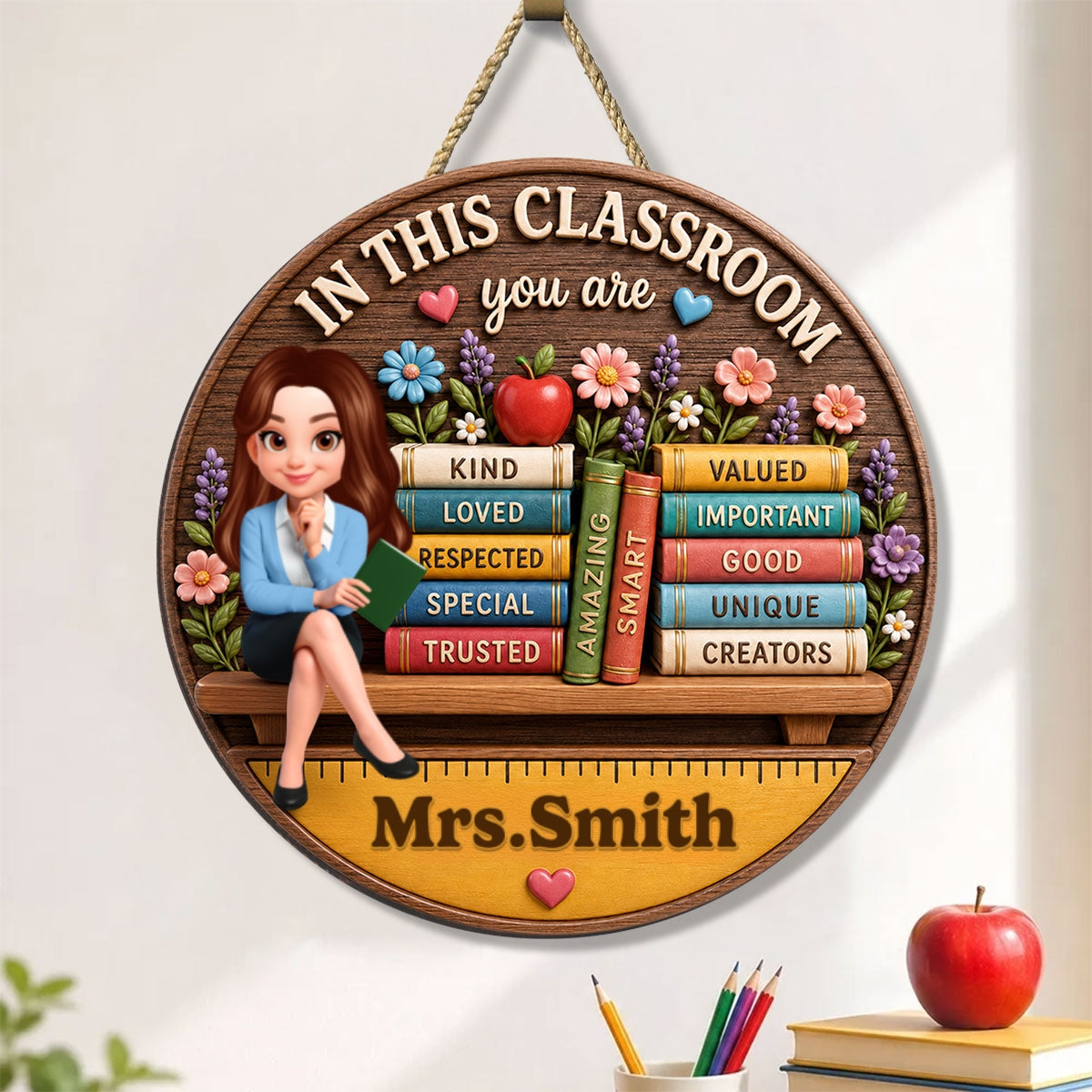 Custom Teacher in This Classroom - Personalized Wooden Door Sign - Teacher Wall Decor Sign, Back to School Gift for Teachers