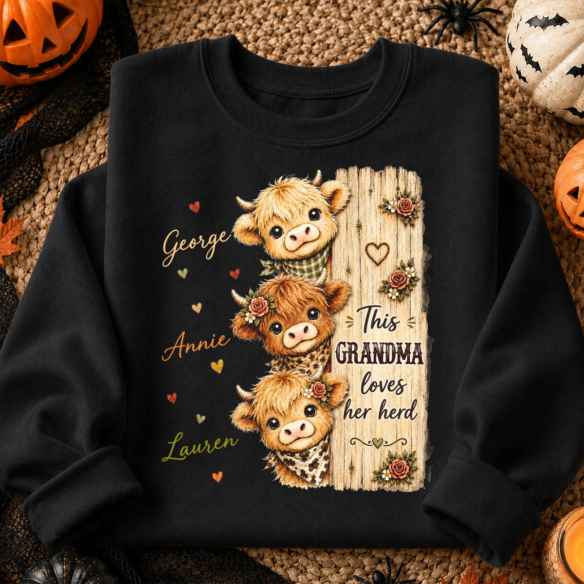 This Grandma Loves Her Herd Highland Cow - Personalized Shirt - Trendy Cozy Fall Shirt for Grandma