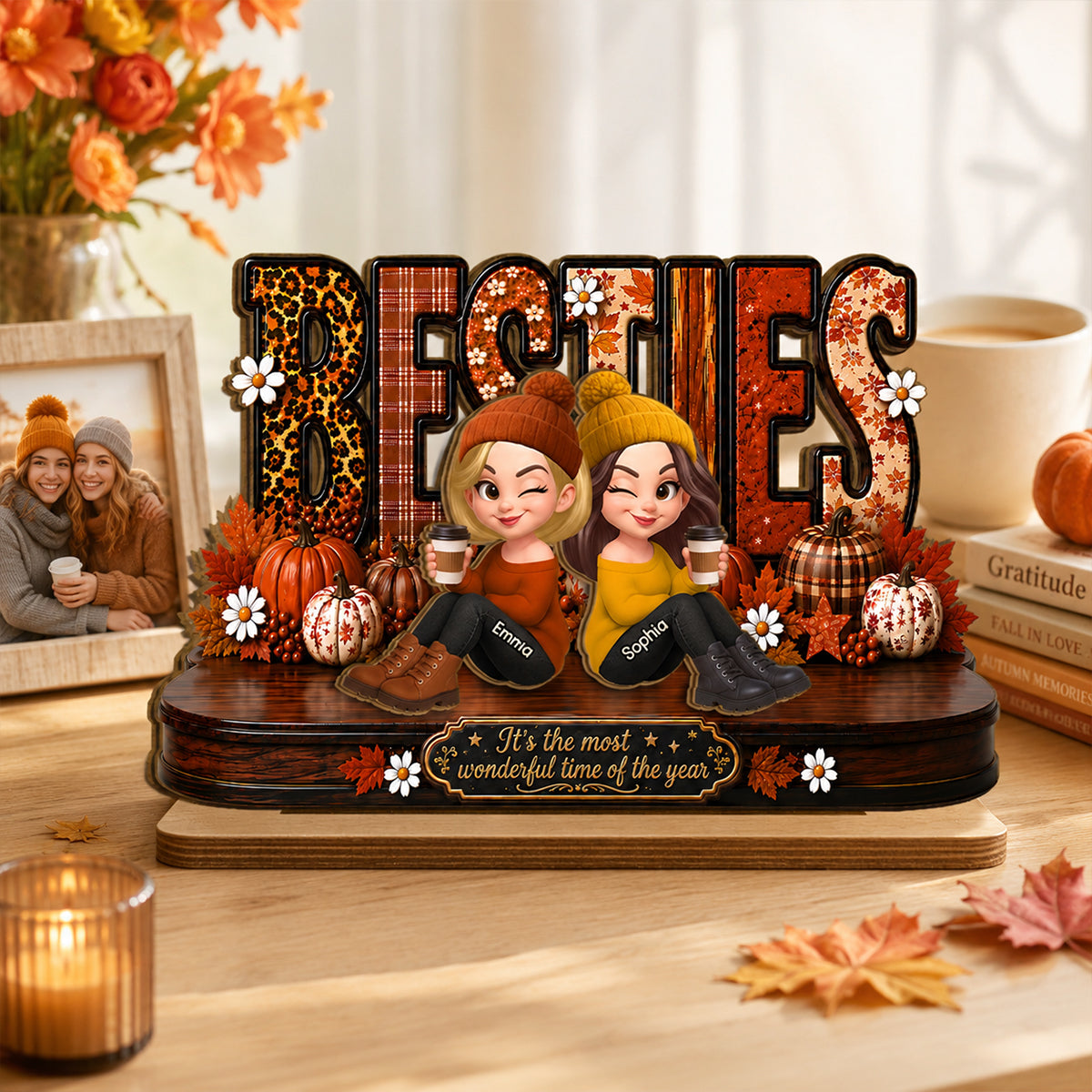 It's The Most Wonderful Time Of The Year Besties - Personalized 2-Layered Wooden Plaque - Fall Season Gift For Besties