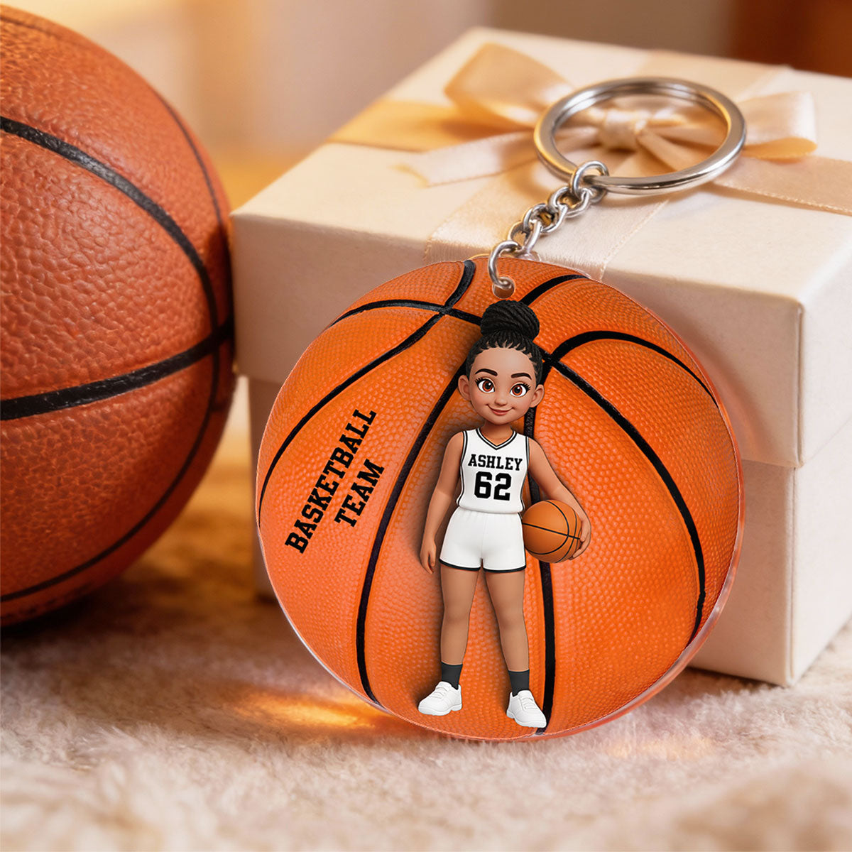 Basketball Boy & Girl 3D Effect - Personalized Acrylic Keychain - Custom Keyrings, Name Tags