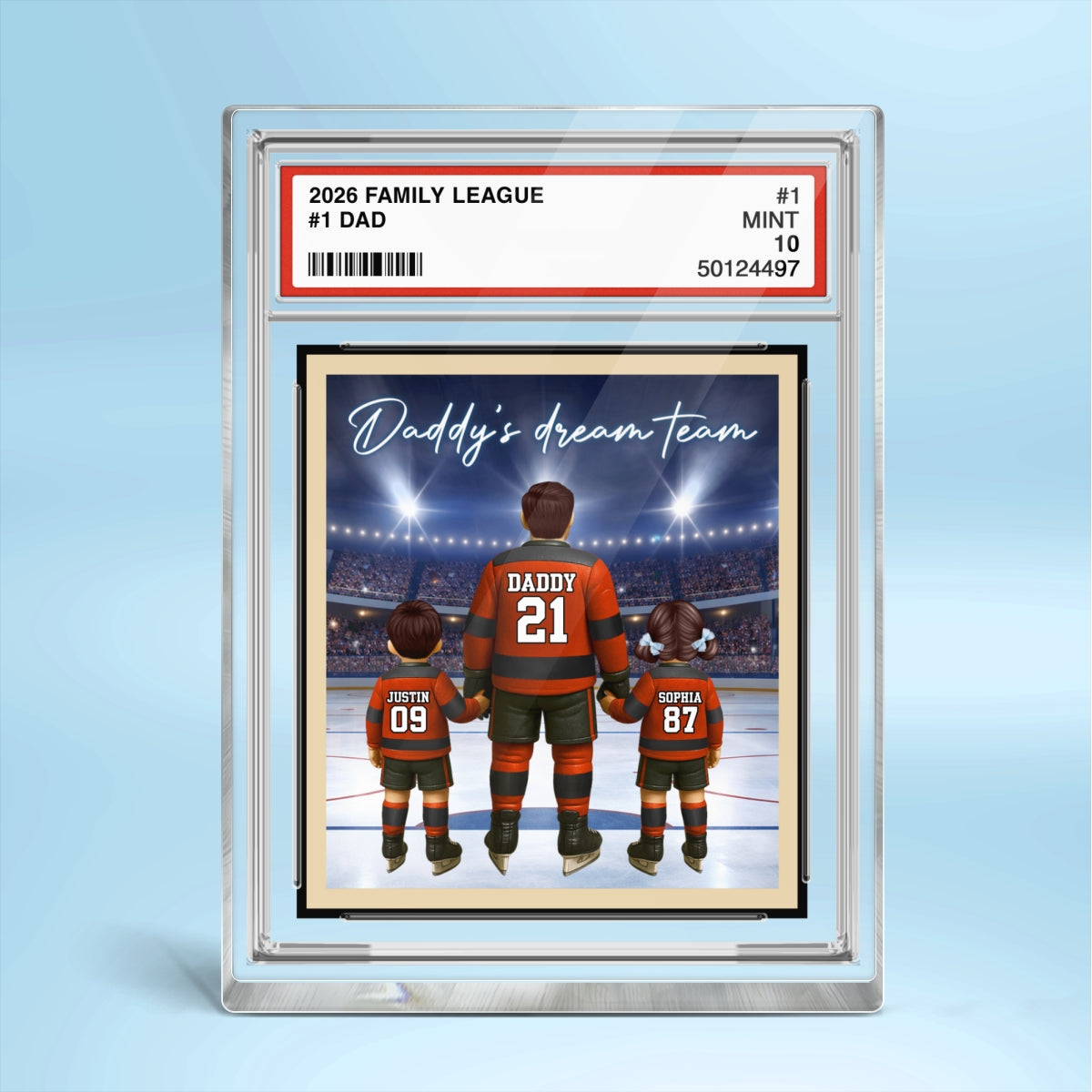 Daddy's Dream Team Hockey Trading Card Style - Personalized Acrylic Block Plaque - Heartfelt Gift For Hockey Dad, Gift For Husband