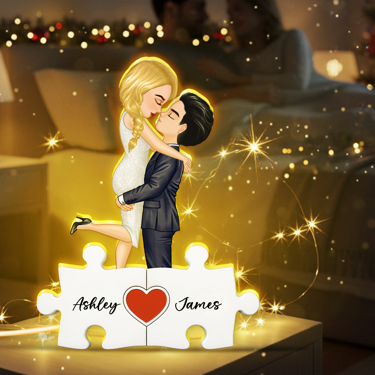 Puzzle Name Couple - Personalized Light Box - Gift for Couple, for Her, for Him