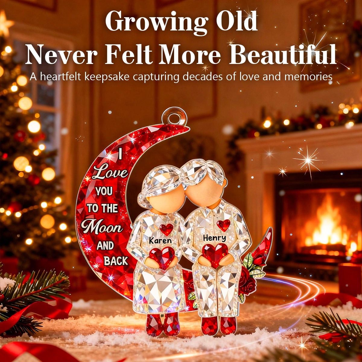 3D Crystal Effect Couple Love to the Moon - Personalized Acrylic Ornament - Christmas Gift for him, Gift for her