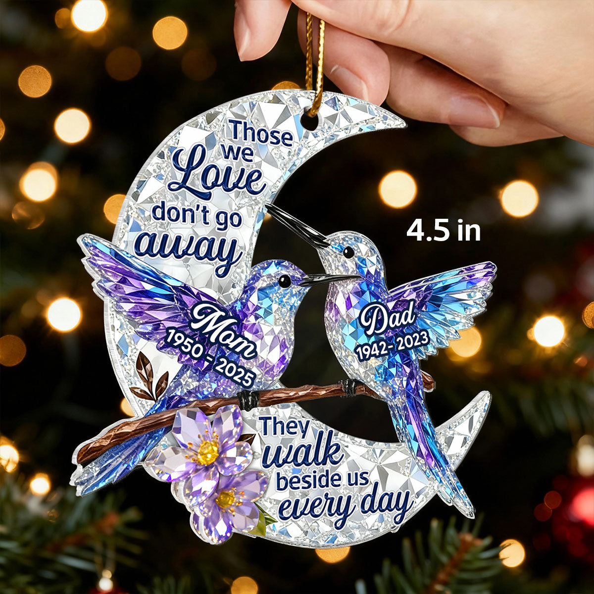 3D Effect Flat Christmas Hummingbird Moon Memorial - Personalized Acrylic Ornament - Remembrance Gift, Sympathy Gift