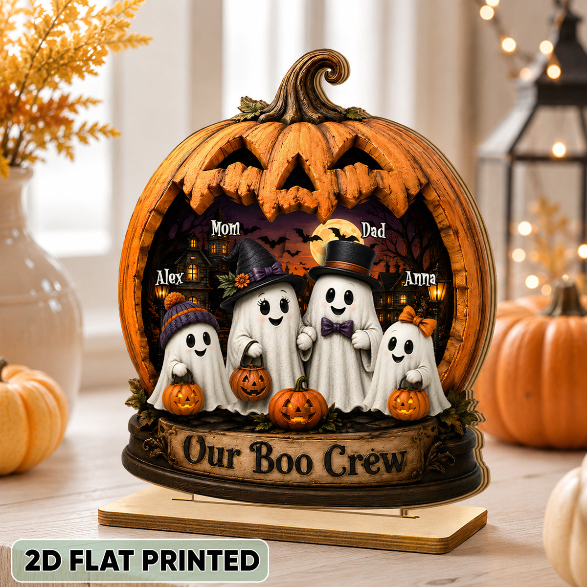 Ghost Family Our Boo Crew Pumpkin - Personalized 2-Layered Wooden Plaque - Halloween Decor Gift, Gift For Family