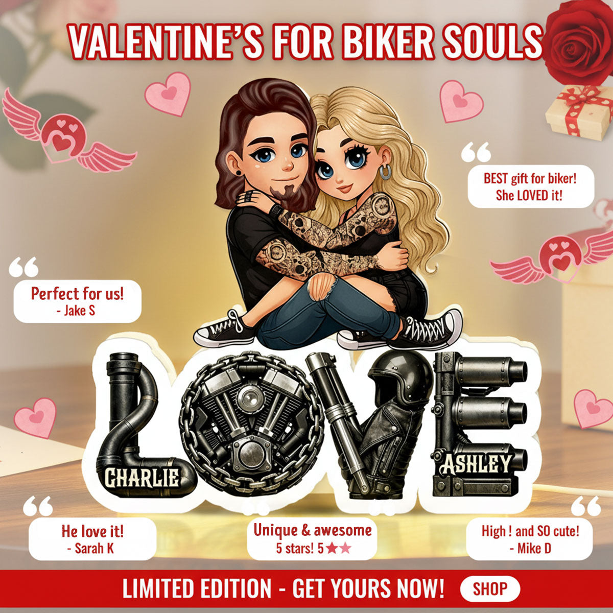 Biker Couple Together - Personalized Light Box - Gift For Bikers, Gift For Him, For Her