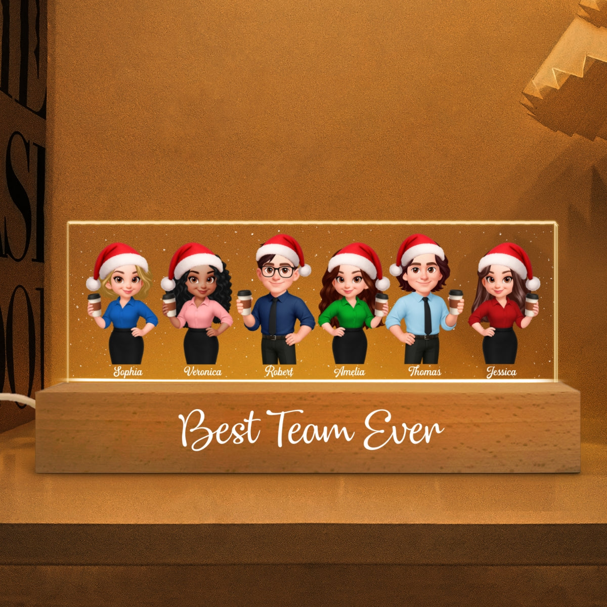 Best Team Ever - Personalized Acrylic Block Plaque LED Night Light - Gift For Colleagues, Coworkers, Boss